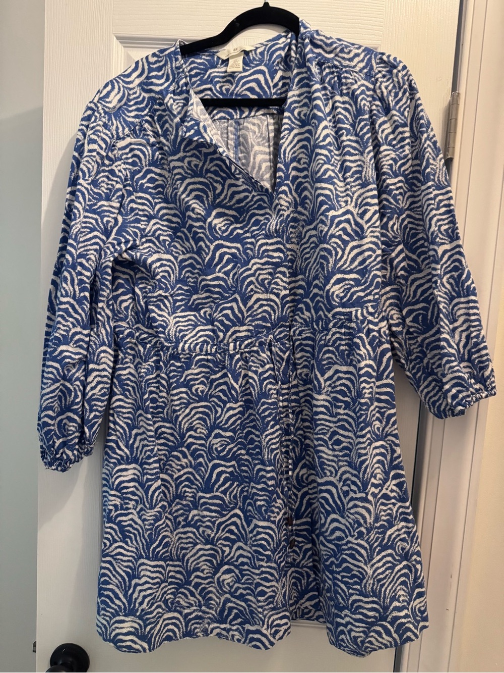 H&M Linen Blue and White Mini Dress